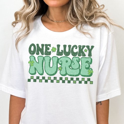 St Patricks Day One Lucky Nurse Retro Nurse T_Shirt