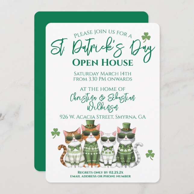 St Patrick's Day Open House Cats Invitation (Front/Back)