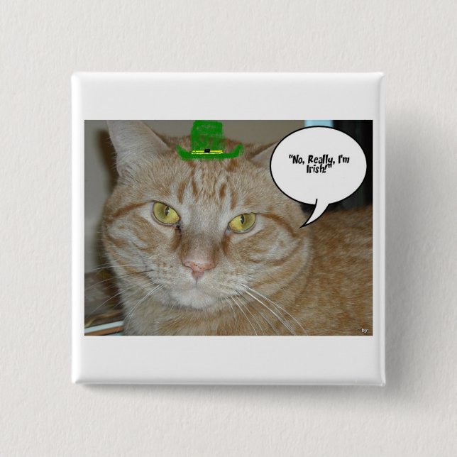 St. Patrick's Day Orange Tabby Cat Button (Front)