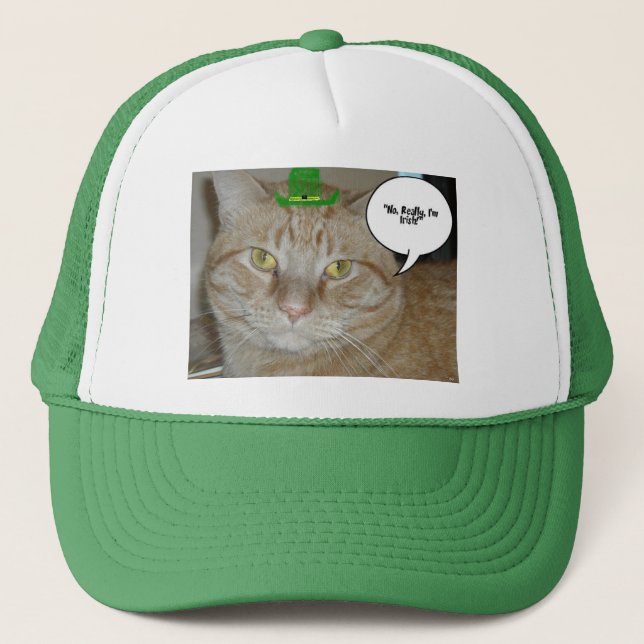 St Patricks Day Orange Tabby Cat Trucker Hat (Front)