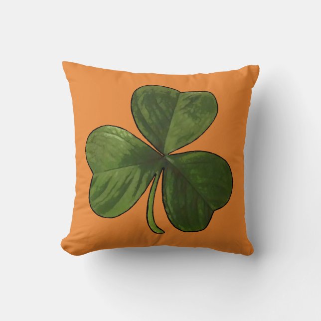 St Patrick's Day Outlined Irish Shamrock Throw Pillow (Front)