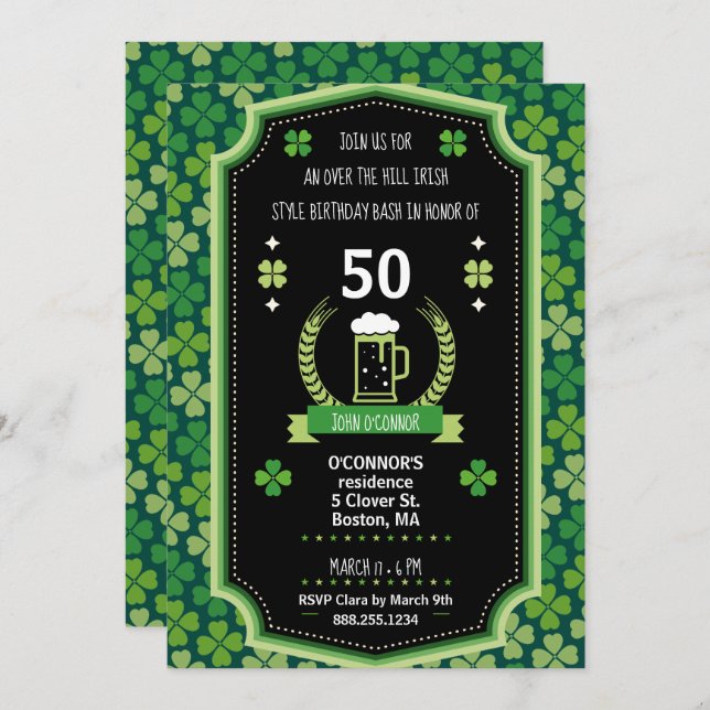 St. Patrick's Day Over The Hill Party Invitation (Front/Back)