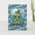 ST. PATRICK'S DAY OWL, 4 LEAF CLOVER LEPRECHAUN HOLIDAY CARD