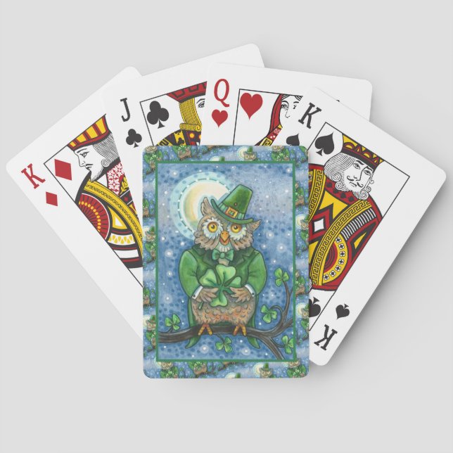 ST. PATRICK'S DAY OWL, 4 LEAF CLOVER LEPRECHAUN POKER CARDS (Back)