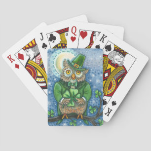 ST. PATRICK'S DAY OWL, 4 LEAF CLOVER LEPRECHAUN POKER CARDS