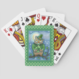 ST. PATRICK'S DAY OWL, 4 LEAF CLOVER LEPRECHAUN POKER CARDS