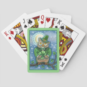 ST. PATRICK'S DAY OWL, 4 LEAF CLOVER LEPRECHAUN POKER CARDS