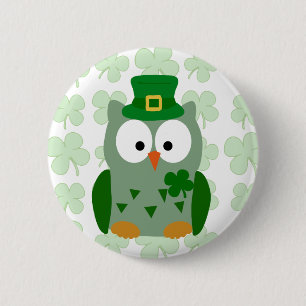 St. Patrick's Day Owl Button