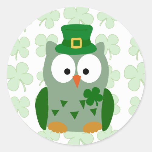 St Patricks Day Owl Classic Round Sticker