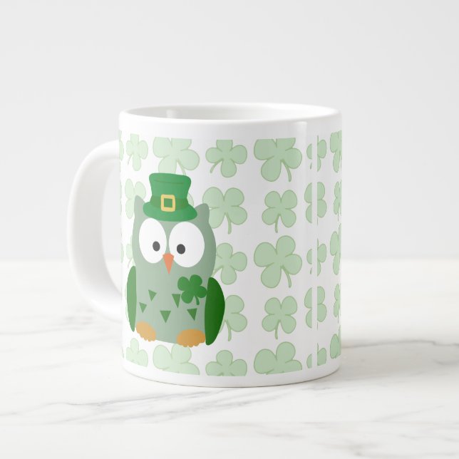 St. Patrick's Day Owl Large Coffee Mug (Front Left)