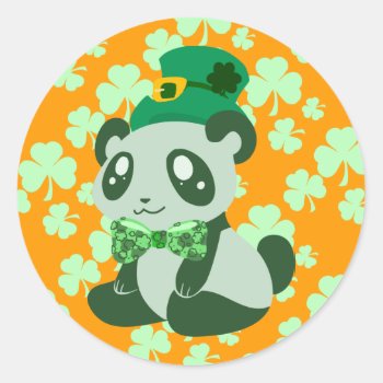 St. Patrick's Day Panda Classic Round Sticker by saradaboru at Zazzle