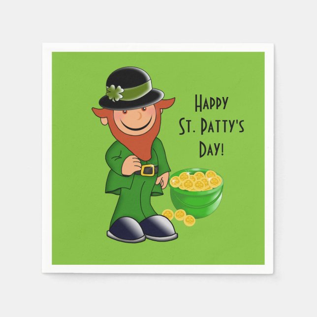 St. Patrick's Day Paper Napkin, Leprechaun Napkins (Front)
