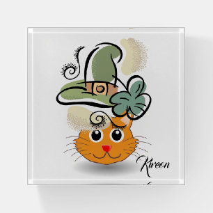 St. Patrick's Day Paperweight Cat