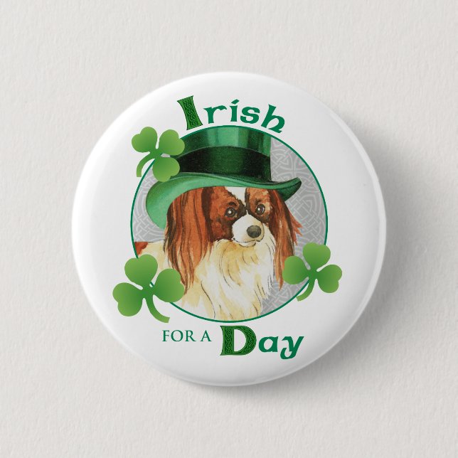 St. Patrick's Day Papillon Pinback Button (Front)