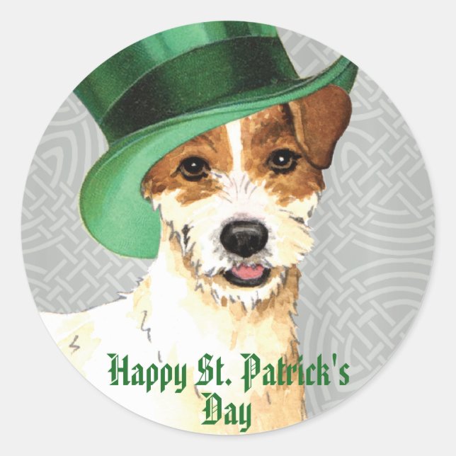 St. Patrick's Day Parson Russell Terrier Classic Round Sticker (Front)