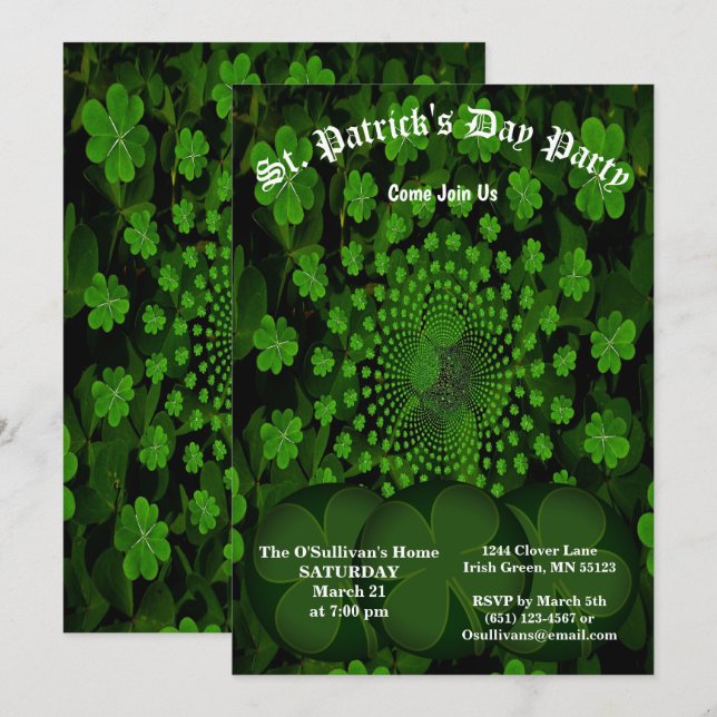 St Patrick's Day Party 4 Leaf Clover Kaleidoscope Invitation (Front/Back)