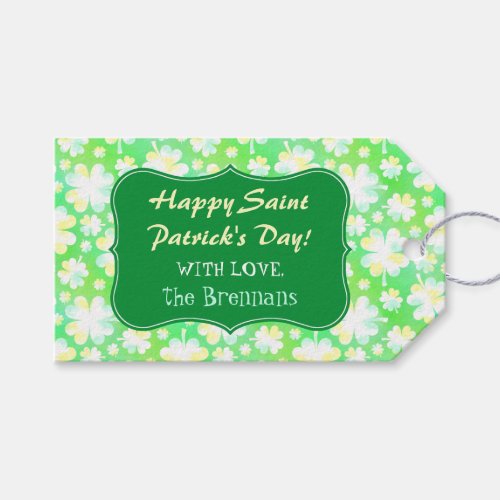 St Patricks Day Party Custom Green Shamrock Clover Gift Tags