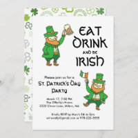 St Patricks Day Party Eat Drink Irish Leprechaun Invitation