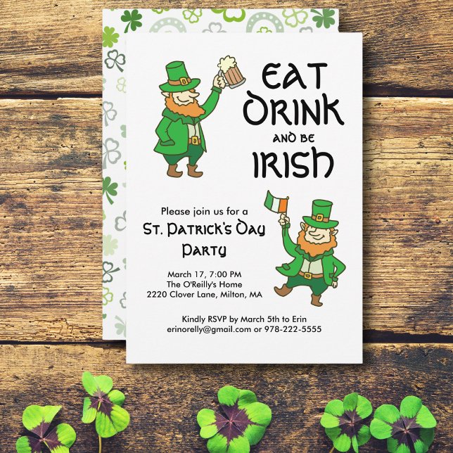 St Patricks Day Party Eat Drink Irish Leprechaun Invitation (Creator Uploaded)