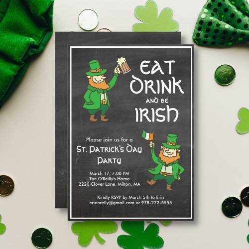 St Patricks Day Party Eat Drink Irish Leprechaun Invitation