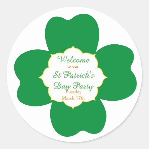 St Patricks Day Party Four Leaf Clover Classic Round Sticker