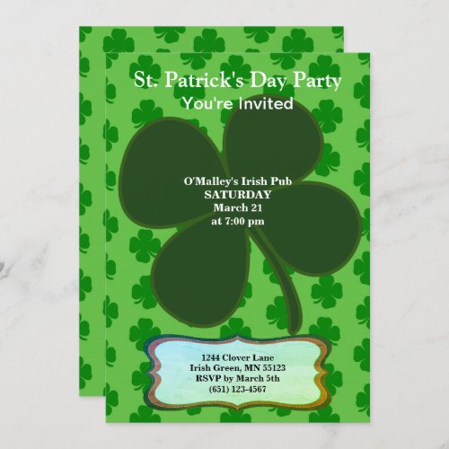 St Patricks Day Party Four Leaf Clover  Pattern Invitation