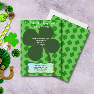 St. Patrick's Day Party Four Leaf Clover & Pattern Invitation