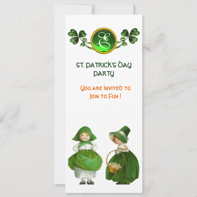 ST. PATRICK'S DAY PARTY GREEN EMERALD MONOGRAM INVITATION (Front)