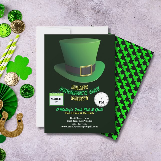 St Patrick's Day Party Green Hat & Shamrocks Invitation (St Patrick's Day Party Green Hat & Shamrocks Invitation)