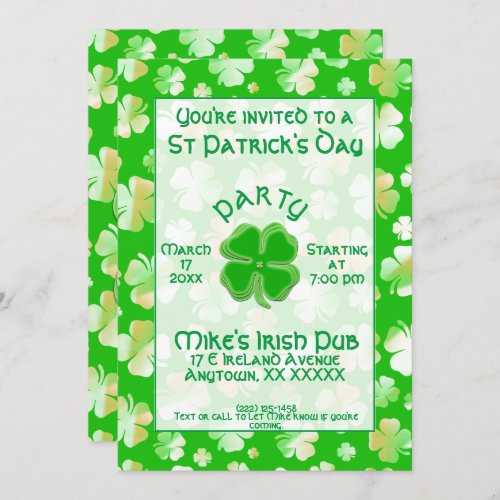 St Patricks Day Party GreenOrange Shamrocks Invitation