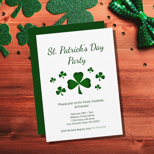 St Patricks Day Party Green Shamrocks Invitation