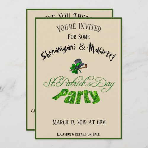 St Patricks Day Party Invitation Beige _