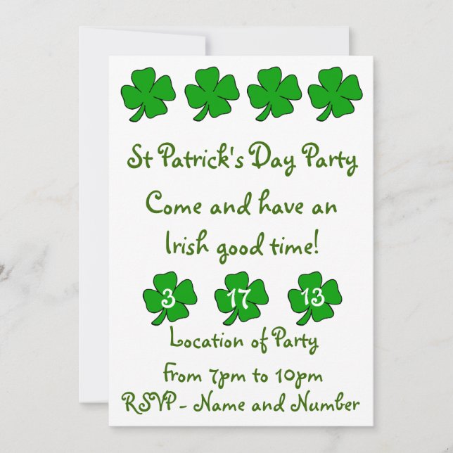 St Patrick's Day Party Invitation Customizable (Front)