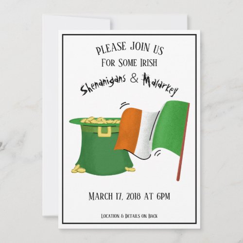 St Patricks Day Party Invitation Gold Pot  Flag