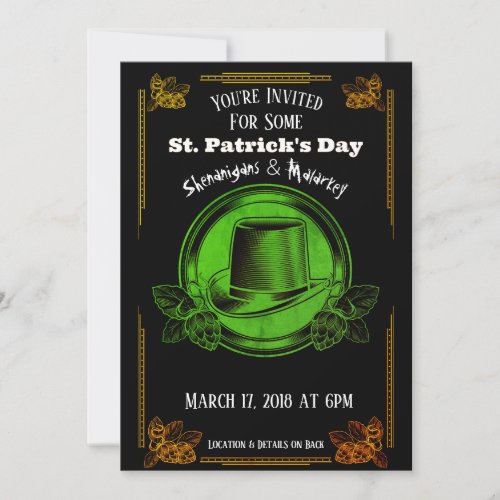 St Patricks Day Party Invitation Green Gold