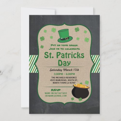 St Patricks Day Party Invite Irish Shamrock