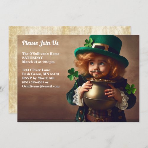 St Patricks Day Party Irish Child Pot of Gold Invitation