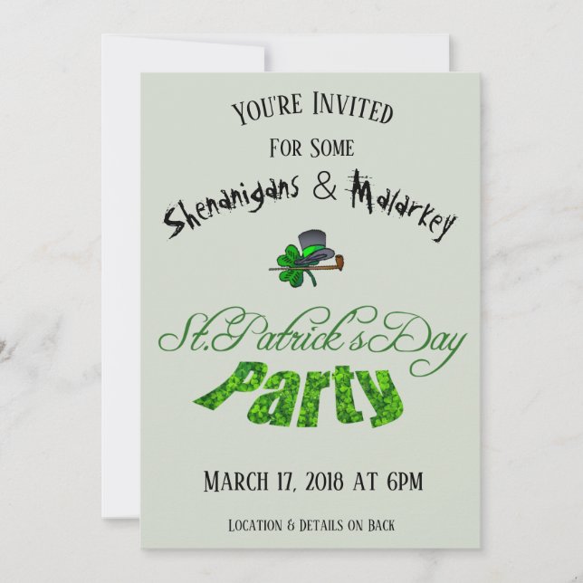 St. Patrick's Day Party Irish Green Funny Invitation (Front)