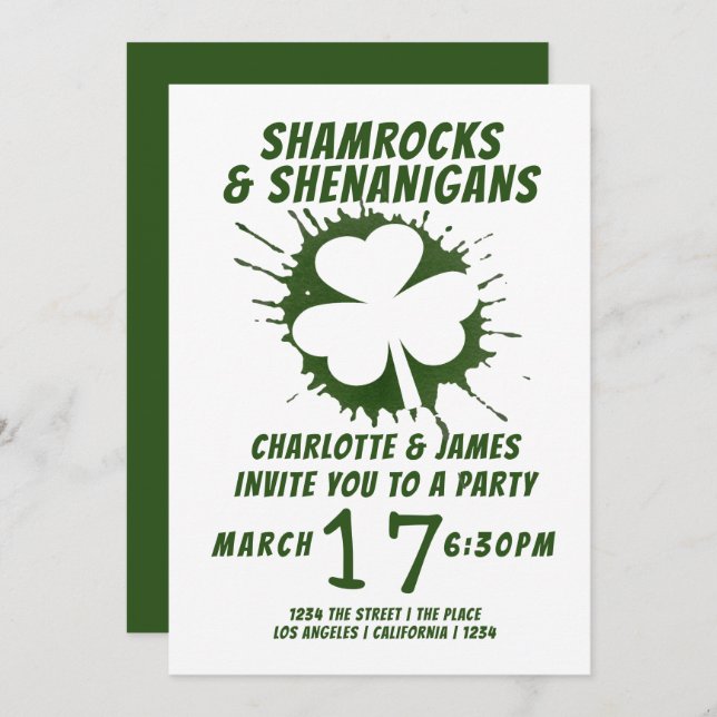 St Patricks Day Party Irish Shamrocks Shenanigans Invitation (Front/Back)
