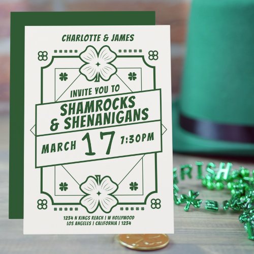 St Patricks Day Party Irish Shamrocks Shenanigans Invitation