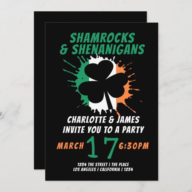 St Patricks Day Party Irish Shamrocks Shenanigans Invitation (Front/Back)