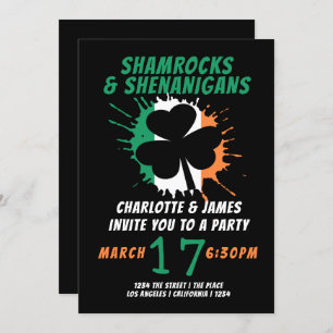 St Patricks Day Party Irish Shamrocks Shenanigans Invitation