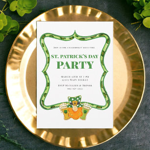 St Patrick's Day Party Leprechaun Beers Shamrocks Invitation