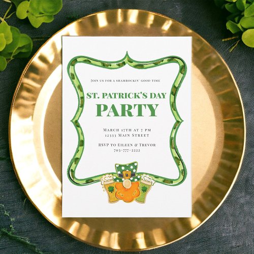 St Patricks Day Party Leprechaun Beers Shamrocks Invitation