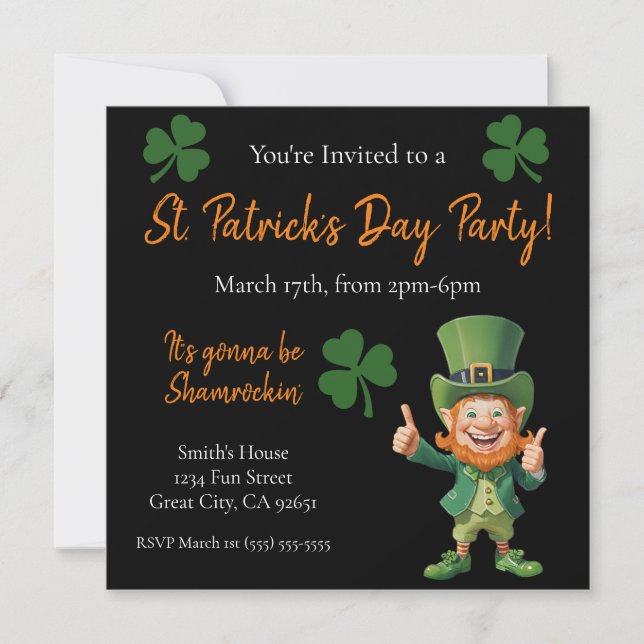 St Patrick's Day Party-Leprechaun Invitation (Front)