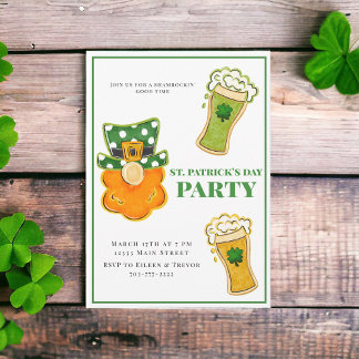 St Patrick's Day Party Leprechaun Shamrock Beers  Invitation
