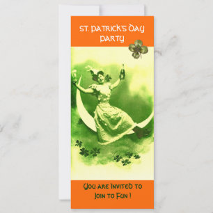 ST.PATRICK'S DAY PARTY MOON LADY WITH SHAMROCKS INVITATION
