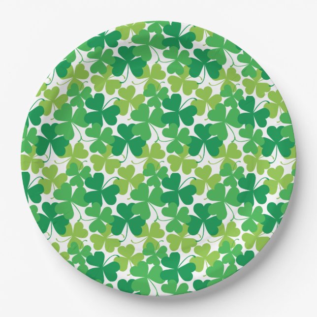 St. Patrick's Day Party  Plates, Shamrock Print Paper Plates (Front)