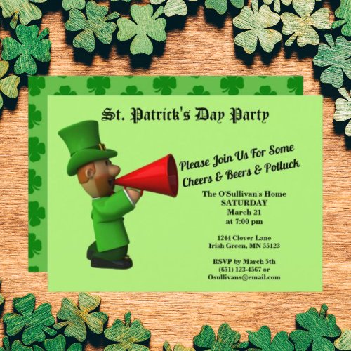 St Patricks Day Party Potluck Announcement Invite