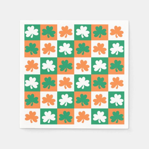 St Patricks Day Party Shamrock Fun Check Pattern Napkins